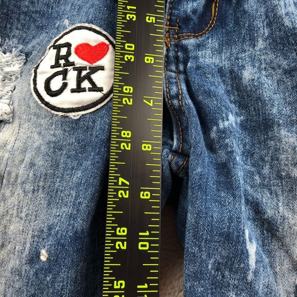 Rebel Love Womens Jeans Size 7/8 Skinny Distressed Blue Denim Applique Y2K Casua - Picture 7 of 16